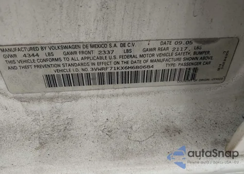 2006 Volkswagen Jetta 2.5 из США, поврежденный, VIN 3VWRF71KX6M680684